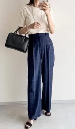 ユニクロ / タックワイドパンツ（チェック・Mサイズ）