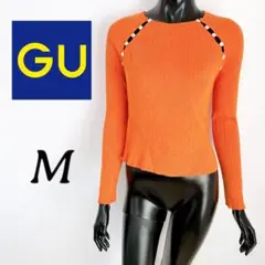 [GU] ジーユー ボタンデザインセーター クロップド丈 オレンジ (M)