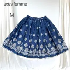 極美品　アクシーズファム　フレアスカート　チュール＆サテン　ダマスク柄　上品　M