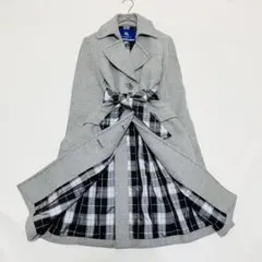 美品✨バーバリーブルーレーベル　ベルテッドコート　ロング　アンゴラ　チェック