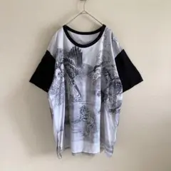Ground Y 河鍋暁斎　鳥獣戯画　Tシャツ　ブラック　梟　狸　狐　蛙　Lのサムネイル