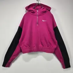 NIKE　クロップド　フーディー　パーカー　S　ショート丈　ピンク　人気　古着