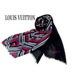 極美品 ルイヴィトン 大判 スカーフ ショール ブラック系 マルチカラー
