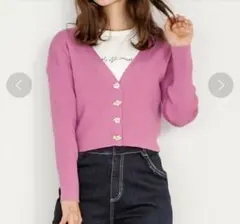 ルレーヴヴァニレ　フラワービジューニット　ピンク　カーディガン