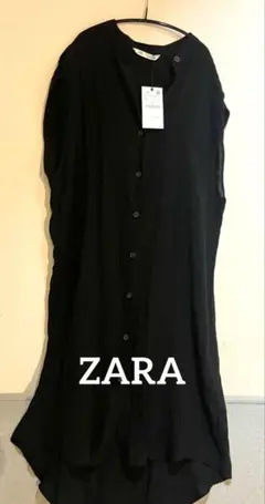 ZARA ノースリーブ　ロング　ジレ　ベスト　黒　L