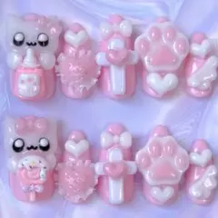 【現品】ネイルチップ 平成女児 地雷 量産 ねこ