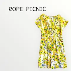 【ROPE PICNIC 】総柄　花柄ミニワンピース　フレンチスリーブ　上品