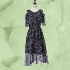 森ガール ネオ森 花柄 シフォン ロングワンピース チャコール くすみピンク M