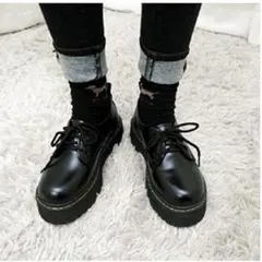 【大流行！韓国ブーツ♡】　高級エナメル靴 韓国　厚底　革　パンプス