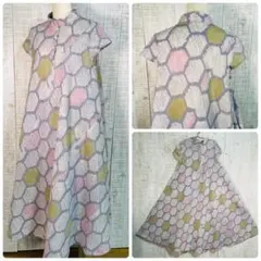 型絞り浴衣反物で立ち襟フレンチ袖スタンドカラーテントラインワンピースＭ〜Ｌ