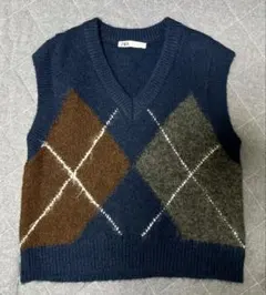 最安値！〜極美品〜ZARA ネイビー アーガイルニットベスト