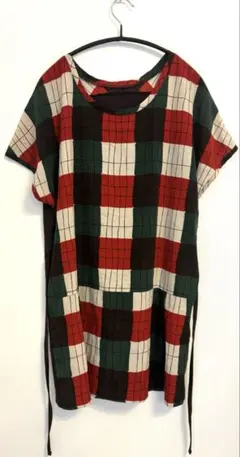 チェック柄 チュニック 半袖 カットソー サイドリボン 11(L)