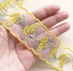 (卸販売9ヤード)ミモザの刺繍リボン オーガンジー インド刺繍