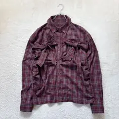ネンネ/M/エンジ系/チェック/ブラウス/リボンデザイン/ドレープ/長袖/春秋のサムネイル
