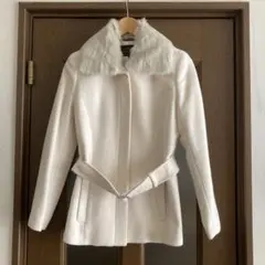 i.n.e インエ　ウールコート ラビットファー付き ベルト付き