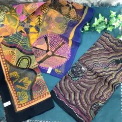 未使用 オーストラリア アボリジニー アート 日本製デザインスカーフ 3枚