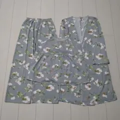 ルームウェア 3点セット 花柄グレー サイズL 部屋着 パジャマ セットアップ