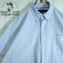 人気 ラルフローレン 半袖シャツ 2XL ブルー ストライプ シアサッカー 古着