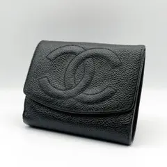 CHANEL　シャネル　二つ折り財布　キャビアスキン　ココマーク　ブラック