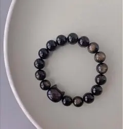 猫 魔除 黒曜石 8mmブレスレット ナチュラルシルバー レディース ネコ