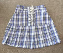 青と白のチェック柄フレアスカート 135-145cm
