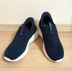 【美品】スニーカー 立ったままスッと履けるレディース/メンズ　ネイビー　M