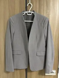 グレー ノーカラー ビジネススーツ上下セット　Lサイズ