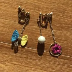 ハンドメイド イヤリング 新品未使用 編みモチーフ パール チェーン