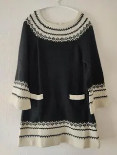 ニットワンピース☆チュニック　長袖　ブラック　M