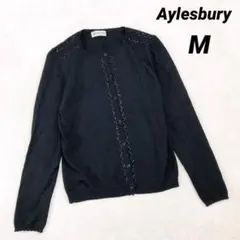 【アリスバリー】クルーネック カーディガン (M) 黒 ビーズ きれいめ