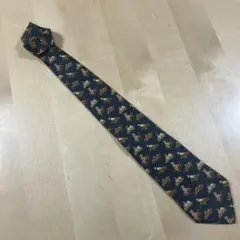 Salvatore Ferragamo ネクタイ 犬柄 ネイビー 4枚目に汚れ