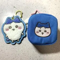 ハチワレ　もこもこサガラ刺繍キーホルダー　カラビナつき刺繍スクエアミニポーチ