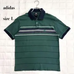 .adidas ポロシャツ グリーン ボーダーネイビー襟 サイズL