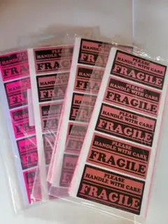 文字シール　50枚×4袋　未開封　メタリック　ネオン　FRAGILE 　ピンク