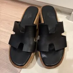 HERMES エルメス サンダル ブラック 厚底 ウェッジソール コルク