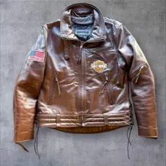 【美品】 レザージャケット Harley-Davidson ロゴ刺繍 大型刺繍