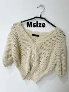 トップス 半袖 透かし編み カーディガン ショート丈 Msizeのサムネイル