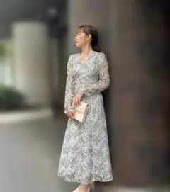 ラグナムーン LADYレースプリントドレス ライトグレー