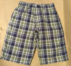 ユニクロ　子供　緑　紺　チェック柄　ハーフ　パンツ