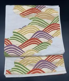 高級　洒落帯　袋帯　♢ 正絹　唐織　青海波　金糸　R427