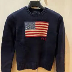 【美品】POLO ラルフローレン ネイビーアメリカ国旗ニットセーター