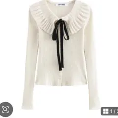 ZARA フリルカラーリボンニットカーディガン