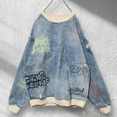 希少☆ZARA オーバーサイズデニムスウェット 落書き ペイント 蜂の巣のサムネイル