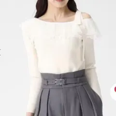 トランテアン　肩リボンアシメフリルニット