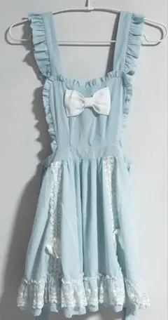水色 ワンピース ロリータ 甘ロリ ジャンスカ フリル エプロン メイド服