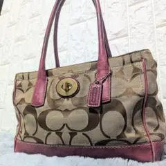 COACH コーチ　トートバッグ　肩掛け　シグネチャー　キャンバス　ターンロック