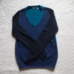 ユニクロカシミア100%バイカラー Vネックセーター M