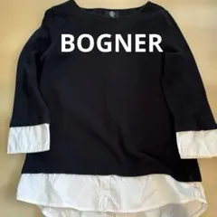 BOGNERリブ編み黒長袖Tシャツ シャツレイヤード