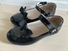 黒 リボン付き　子供　女の子　フォーマルシューズ　24cm 結婚式　発表会