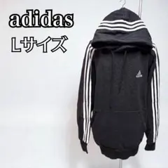 adidas アディダス パーカー 3本ライン 黒 ブラック メンズL相当